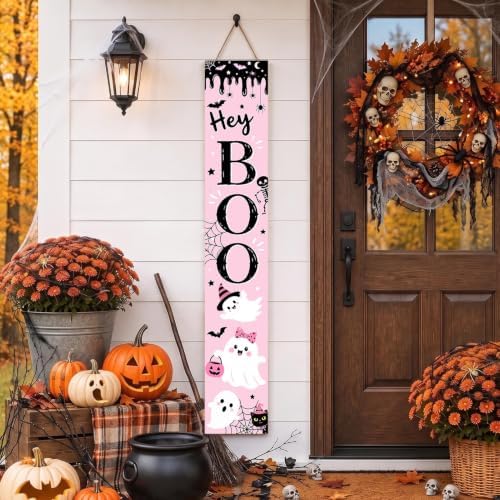 Welcome Porch Sign, Wooden, 47.2", Outdoor Front Door, Pink Pastel by TOMPOP