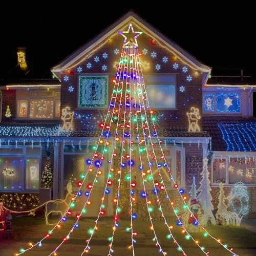 Outdoor Christmas Star String Lights, 320 LED 11.5 ft Waterfall Tree Lights with 8 Lighting Modes for Indoor/Outdoor Yard, Home, Festival, Party, Xmas, New Year Decor by MINIAO