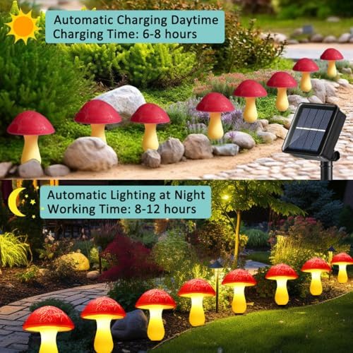 Solar Mushroom Lights Garden Decor 8 Red Crack Mushrooms Outdoor Decor Stake Lights, Waterproof Solar Pathway Light Gardening Gifts for Landscape Easter Gnomes Yard Halloween Christmas Decorations - Image 5