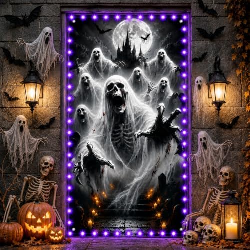 Halloween Door Decorations with Lights, 71"x35" Scary Door Cover Banner - Image 6
