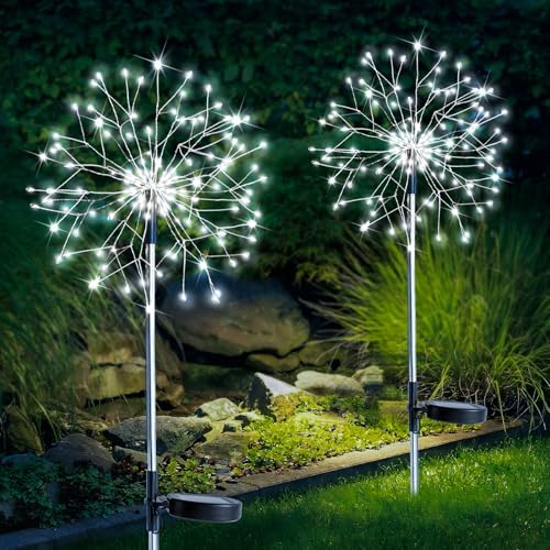 suddus Solar Garden Lights Outdoor Waterproof Decorative, 2Pack 150LED Firework Lights, Solar Fairy Lights for Yard, Garden, Party, Patio, Pathway, Flowerbed - White by SUDDUS
