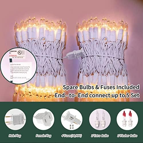 LAMPHOME 100 Count Clear Christmas String Lights, 19.6ft White Wire Fairy Lights, UL Certified Waterproof Indoor & Outdoor String Lights for Xmas Tree, Patio, Wedding, Mother's Day Decor - Image 2