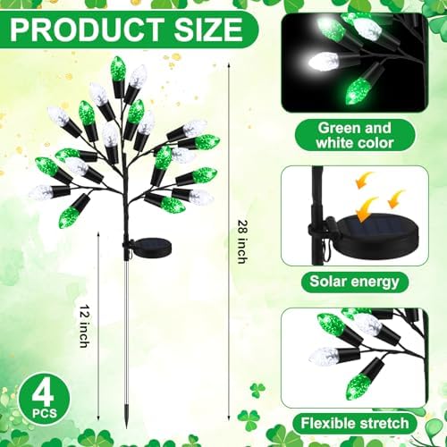 Glooglitter 4 Pcs ST Patricks Day Solar Pathway Lights Outdoor Decorations - Image 2