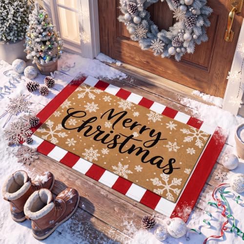Honoson 2 Pcs Merry Christmas Welcome Door Mat with Red White Striped by Honoson