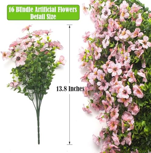Grunyia Artificial Fake Flowers for Outdoor Spring Decoration, 16 Bundles Faux Silk Colorful Daisy UV Resistant Realistic for Outside Porch Patio Home Yard Garden Planters Pots Window Box (Pink) - Image 2