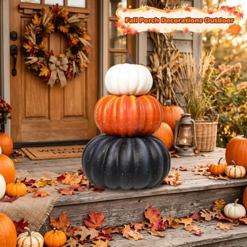 23 Inch Large Stacked Faux Pumpkins,3-Tier Fall Halloween Porch Decoration - Image 5