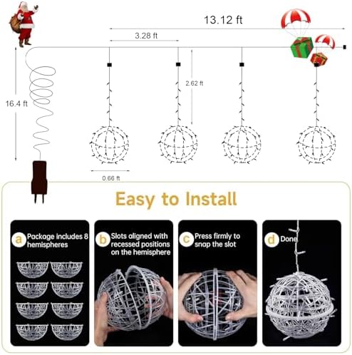 Baung Christmas String Lights Outdoors,4 Pack 7.98" Sphere Ball Tree Garden Globe Lights for Home, Party, Christmas, Porch Patio,Wedding, Garden,Tree Decoration with Memory Function Plug - Image 4