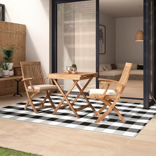 Buffalo Plaid Area Rug 4x6 Ft, Black White Indoor Outdoor Rug - Image 4
