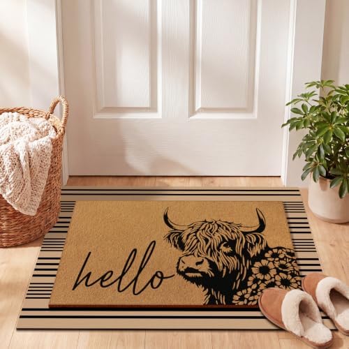 Drydiet 2 Pcs Highland Cow Layered Doormat Set, Farmhouse Welcome Mat - Image 6