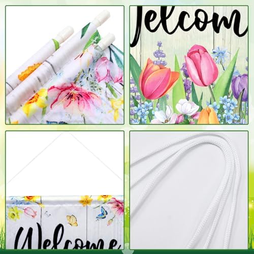 VitalCozy 3pcs Hello Spring Floral Porch Banner Welcome door Hanging Banner Colorful Floral Butterflies Porch Sign Decorations for Yard Indoor Outdoor Decorations - Image 3