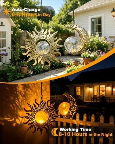 Solar Hanging Sun Moon Lights, Outdooor Lanterns Waterproof Garden Gifts - Image 5