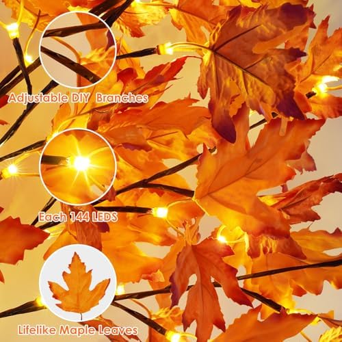 6FT Lighted Maple Tree 150 LED Artificial Fall Tree for Home Decorations - Image 3