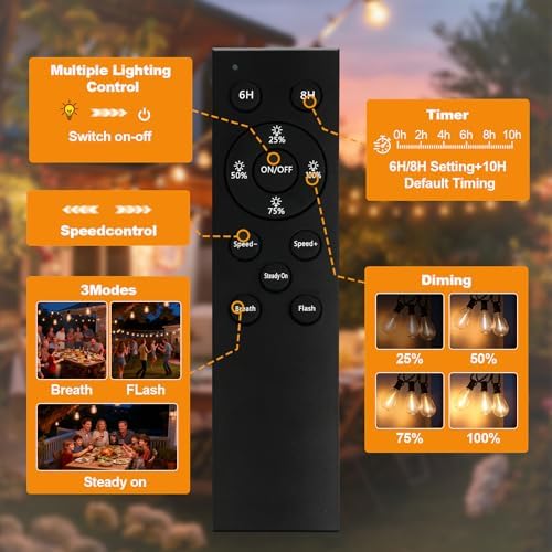 100(90+10)FT Outdoor String Lights, 30m Waterproof Remote LED Patio Lights with 39+2 S11 Bulbs, Dimmable Outside Hanging Lights for House, Porch,Yard,Garden,Connectable Plug-in Gazebo Lighting - Image 3