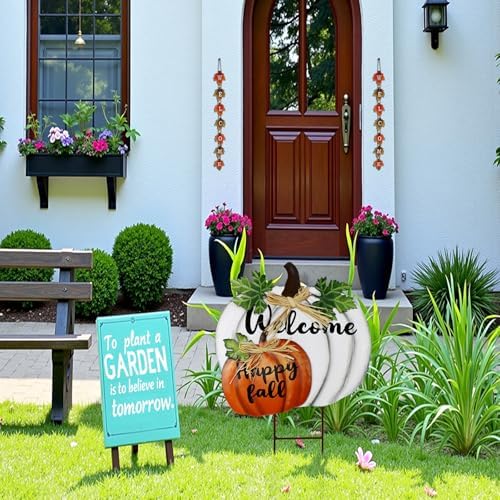 18" H Metal Pumpkin Garden Stake Grateful Fall Pumpkins Welcome Yard Sign - Image 5