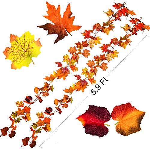 DearHouse 2 Pack Fall Garland Maple Leaf, 5.9Ft/Piece Hanging Vine Garland Artificial Autumn Foliage Garland Thanksgiving Decor for Home Wedding Fireplace Party Christmas (Orange) - Image 6