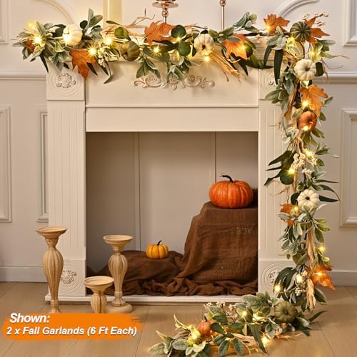 Fall Garland for Mantel, 6 FT Fall Garland with Lights - Image 6