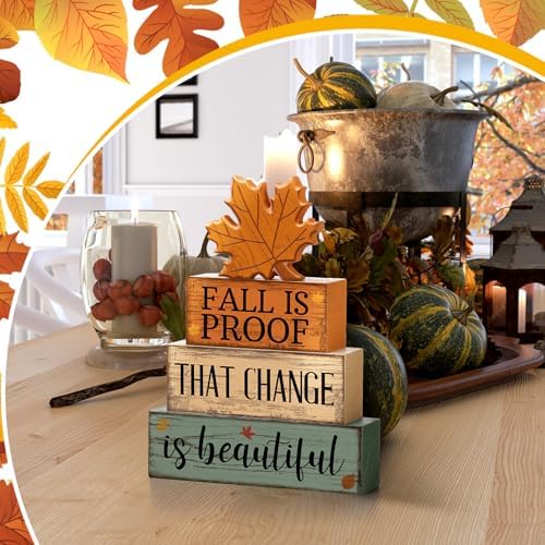 Lineshading 4 Pcs Fall Decoration For Home Wooden Maple Leaf Stacked Decor - Image 5