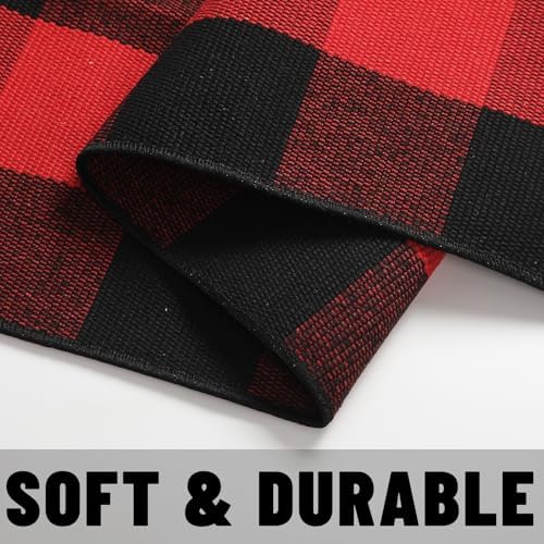 Buffalo Plaid Outdoor Rug 27.5" x 43" Red and Black Checkered Area Rug Washable Christmas Doormats Indoor Outdoor Rugs for Layered Front Door Mats, Porch, Entryway, Kitchen, Farmhouse - Image 4