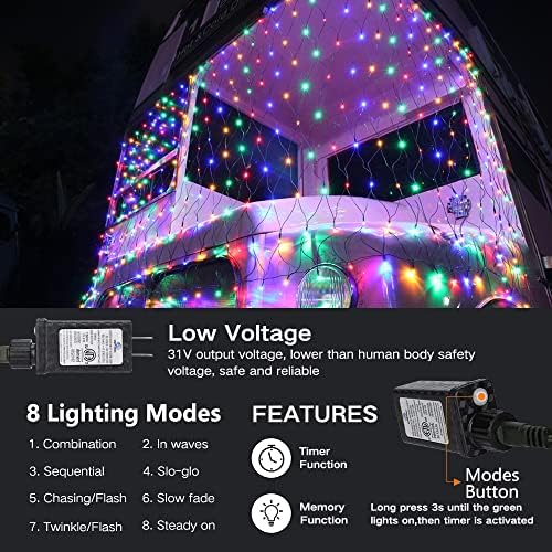 Lomotech 12ft x 5ft 360 LED Christmas Net Lights(1 Pack, Multicolor) - Image 2
