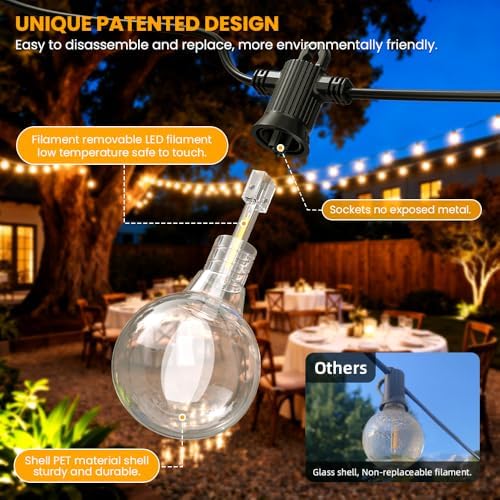 G40 LED Outdoor String Lights, 50FT Waterproof IP65 Hanging Patio Lights - Image 4