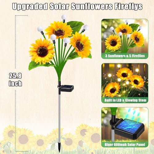 4 Pack Solar Sunflowers with Firefly Lights Garden Decor Gifts - Image 3