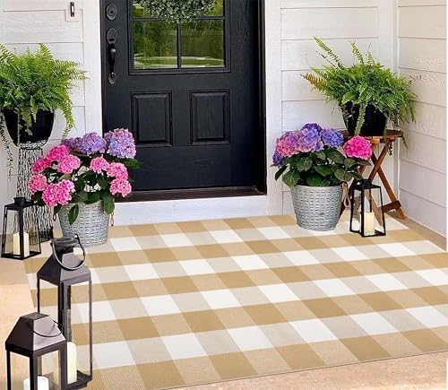 Fall Washable Outdoor Rug 3'x5'Khaki and White Layering Front Porch Rug - Image 5