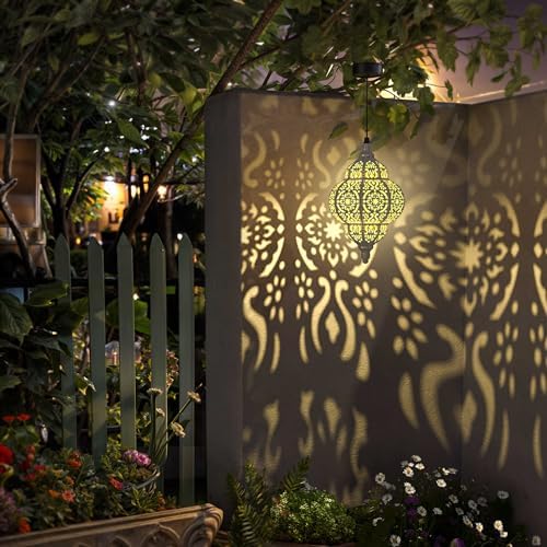 Hapjoy Hanging Solar Lights Outdoor Garden Decor Solar Lantern Waterproof Plastic Moroccan Outdoor Decorations for Patio Pathway Yard Backyard Garden Decorative (2, White) - Image 3
