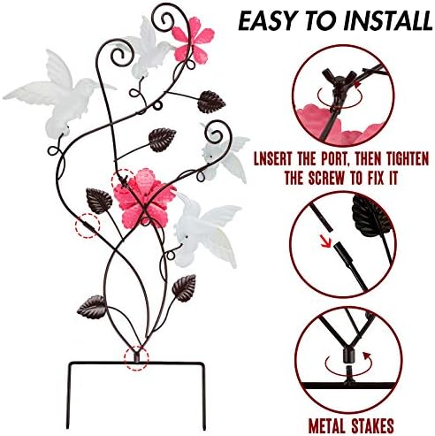 Juegoal 28 Inch Hummingbirds Garden Stake Decor, Colorful Look & Personalities Flowers Metal Wall Art Spring Decoration, Yard Outdoor Lawn Pathway Patio Ornaments - Image 4