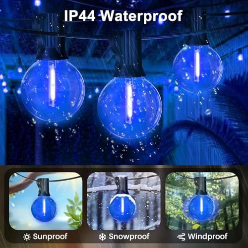 LAMPHOME 2PACK LED Outdoor String Lights, 26ft Patio Lights with 12+1 Edison Shatterproof Bulbs(1 Spare), UL Waterproof Connectable Dimmable Outside Lights for Backyard Porch Deck Garden Decor, Blue - Image 2