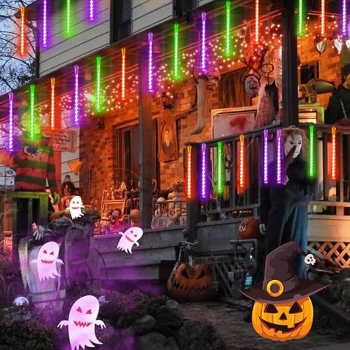 2 Pack Halloween Lights Outdoor Meteor Shower Lights Orange Purple Green - Image 4