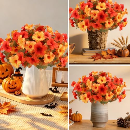Geegoods Fall Artificial Petunias for Outdoors, 8 Bundles Orange Yellow - Image 5