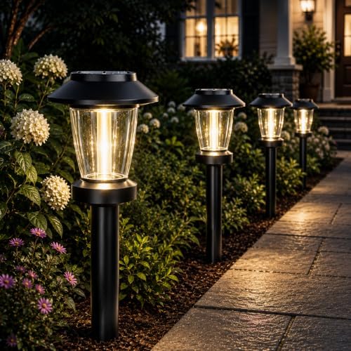 Solar Pathway Lights Outdoor, 10 Pack Warm White Tungsten Filament Solar Lights, 3 Lighting Modes, Auto On/Off, IP65 Waterproof, Dusk to Dawn Solar Garden Lights for Yard, Driveway, Lawn & Landscape by Unknown