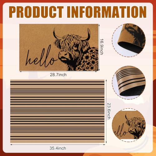 Drydiet 2 Pcs Highland Cow Layered Doormat Set, Farmhouse Welcome Mat - Image 2