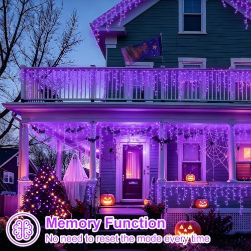 YEGUO 33ft 400 LED Purple Icicle Christmas Lights Outdoor Waterproof, 80 Drops Icicle Light Connectable, 8 Modes Christmas Lights Indoor with Memory Timer - Image 3
