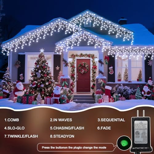 98 Ft Ice Lights for Outside, 960 LED Christmas Lights Outdoor Plug in, Christmas String Lights with 8 Modes & Timer for Holiday, Party, Wedding, House, Patio, Outdoor Decor(Cool White) - Image 3
