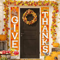 GIVE THANKS Hanging Banner Porch Sign Autumn Pumpkin Maple Leaf Backdrop Flag Fall Harvest Welcome Banner For Indoor Outdoor Wall Door Decoration Thanksgiving Party Decorations 72"x12" by FECEDY