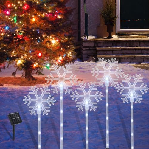 Christmas Outdoor Decorations, Snowflake Pathway Lights, 5 Pack - Image 5