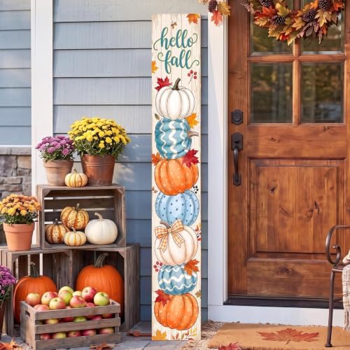 Fall Welcome Porch Sign, Wooden, 47.2", Front Door, Stacked Pumpkin - Image 5