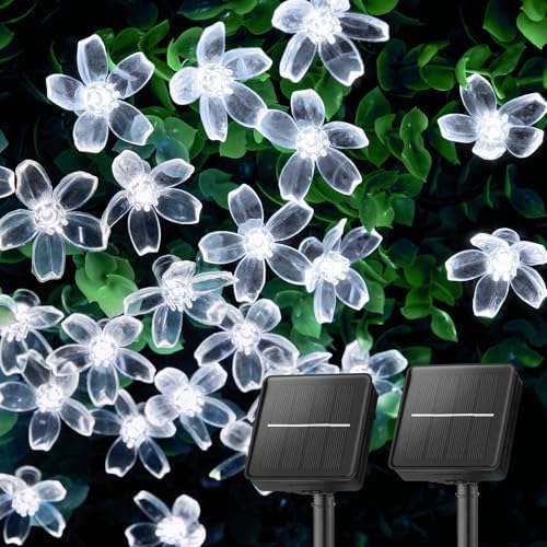 Brightown 2 Pack Total 52FT 120 LED Solar String Lights Flower Outdoor Waterproof Fairy Lights for Garden Yard Fence Patio Christmas Tree Wedding Party Decor, Pure White by Brightown