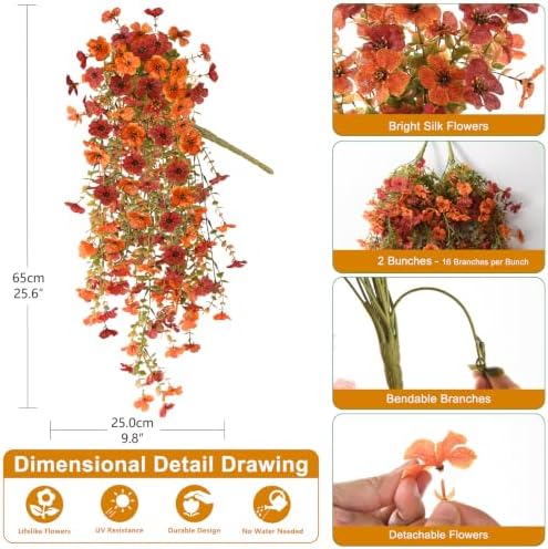 Homsunny Artificial Mums for Outdoors Hanging Flowers for Home Fall Decor - Image 2