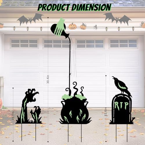 BRIGHTDECK 3 Pcs Halloween Witch Yard Signs Metal Stakes Outdoor Decoration - Image 2