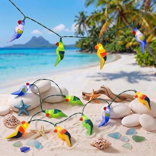 Parrot String Lights, 8.5FT 10 LED Summer String Lights with UL Certified Plug, Waterproof Tropical Party Decorations for Patio, Connectable Hawaiian Lights for Garden Backyard Bedroom Decor by Txcigech