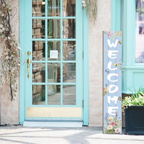 Spring Welcome Porch Sign Watercolor Flowers Front Door Hanging Decorations Indoor Outdoor Wooden Vertical Standing Sign For Home Yard Season Decor 47 x 7.8 inch - Image 5