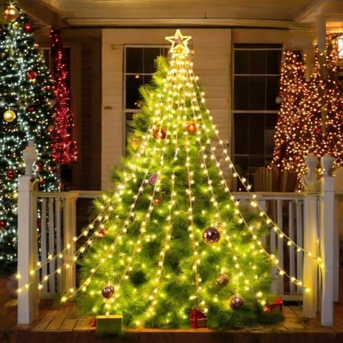 ZTX Christmas Star String Lights,11 Lighting Modes Christmas Decorations Clearance Outdoor 11Ft Waterfall Christmas Tree Lights for Christmas,New Year,Birthday(Warm White) - Image 2