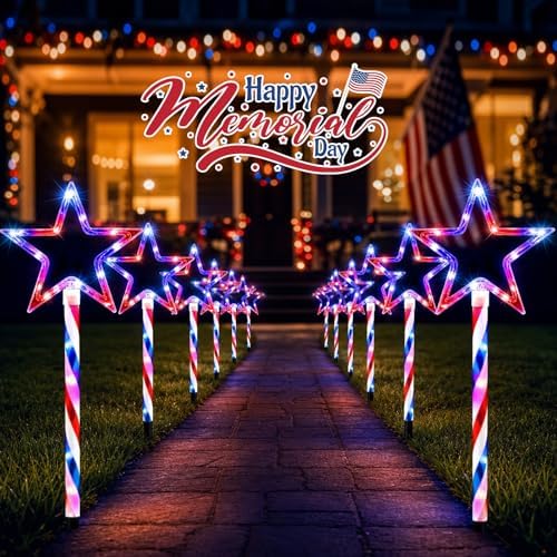 12 Pack 240 LED Patriotic Star Pathway Lights w/ 8-Mode for July 4th - Image 7
