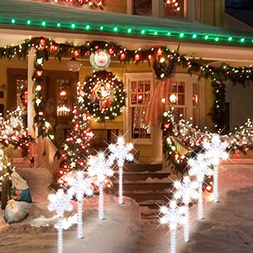 LAMPHOME Shooting 17" 568LED Snowflake Lawn Stake Light Super-Bright White 4 Stakes Total Christmas Outdoor Decoration with UL Standard Adaptor for Outdoor Pathway Lawn Holiday Party Home - Image 4