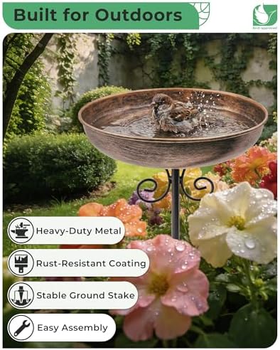 10" Small Metal Bird Bath with Stake, Outdoor Birdbath for Garden - Image 4