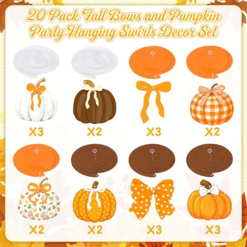 Bow Pumpkin Hanging Swirl Decorations, Fall Pumpkin Party Ceiling Streamers - Image 2
