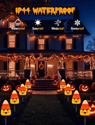 Abeja Candy Corn Lights Outdoor, 7Ft C7 LED Candy Corn Pathway String Lights with 4PCS Halloween Corn Pathway Light for Halloween Party Patio Yard Walkway Garden Decoration and Lighting - Image 3