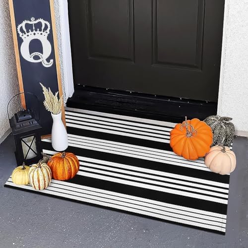 Halloween Door Mat 24"x35" Black and White Outdoor Rugs Fall Front Door Rug by OJIA